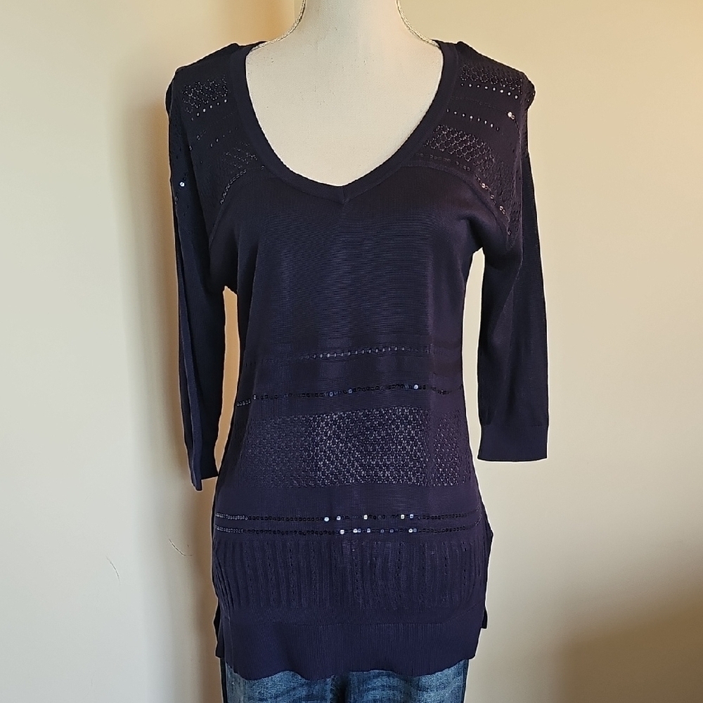 White House Black Market Navy V-Neck Sweater